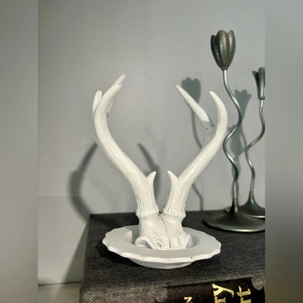 DWK Corporation Faux Antler Trinket Dish Jewelry Holder White Decor